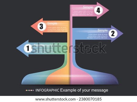 Vector infographic on a gray-black background, modern style with upwards bars with arrows separating left and right, 4 paths, for presentations on education, finance and management.