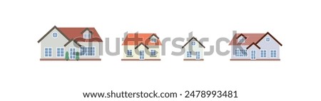 Vector cute pastel vintage style houses on isolated white background for use in media or community maps. It is a peaceful village.