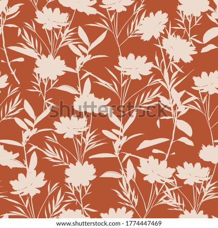 Retro silhouette meadow flowers seamless pattern in vector EPS10, Retro style design for fashion , fabric,web, wallpaper ,wrapping and all prints on vintage brown background 