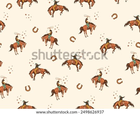 Stylish western Cowboys rodeo  seamless  from wild west rural Landscape mountain farm vector illustration ,Design for fashion , fabric, textile, wallpaper , wrapping and all prints