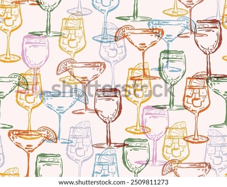 Hand Drawn Summer cocktail glasses with refreshment drinks  seamless pattern vector illustration. Design for fashion , fabric, textile, wallpaper , wrapping and all prints