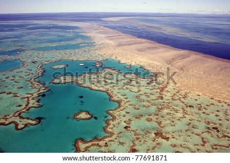 Aerial view of Heart Reef in the Great Barrier Reef, far north Queensland, Australia