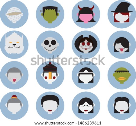 Halloween in different country avatar isolated vector illustration set 