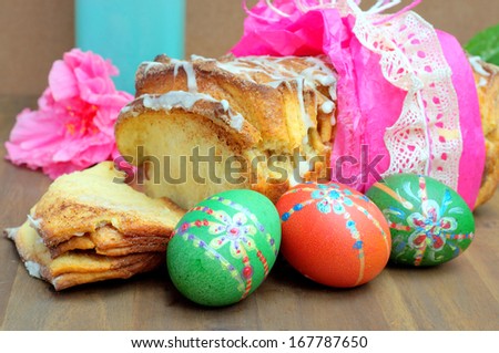 decorated cake and eggs for Easter celebration