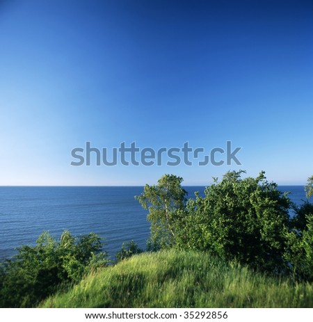 Poland. Baltic Sea. View point from hills near Chlapowo village on the open sea.
