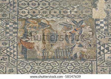 Morocco. Volubilis - archaeological site is on UNESCO World Heritage List. Fragment of mosaic \