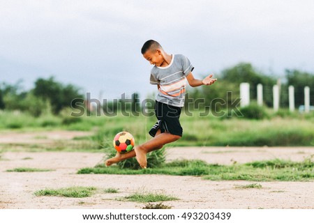 Similar – Image, Stock Photo World Cup dirty football with traces of blood scandal and slavery