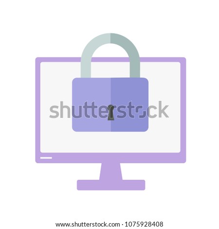 Image of padlock in front of computer monitor. EU regulations. Personal data. GDPR, RGPD. General Data Protection Regulation. Concept vector illustration. Isolated on white background. Flat style.