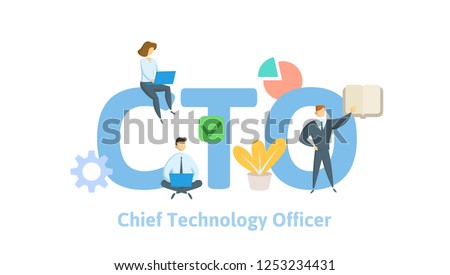 CTO, Chief Technology Officer. Concept with keywords, letters and icons. Colored flat vector illustration on white background.