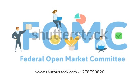 FOMC, Federal Open Market Committee. Concept with keywords, letters and icons. Colored flat vector illustration. Isolated on white background.