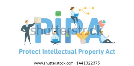 PIPA, Protect Intellectual Property Act. Concept with people, keywords and icons. Colored flat vector illustration. Isolated on white background.