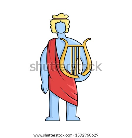 Apollo, ancient Greek god of archery, music, poetry and the sun with lyre. Ancient Greece mythology. Flat vector illustration. Isolated on white background.