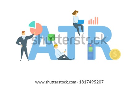 ATR, Average True Range. Concept with keyword, people and icons. Flat vector illustration. Isolated on white background.