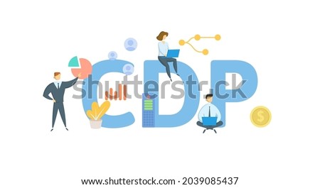 CDP, Continuous Data Protection. Concept with keyword, people and icons. Flat vector illustration. Isolated on white.