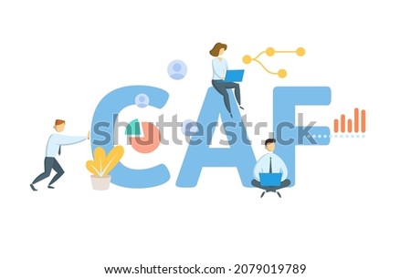 CAF, Centralized Authorization File. Concept with keyword, people and icons. Flat vector illustration. Isolated on white. Foto stock © 