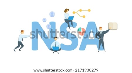NSA, National Society of Accountants. Concept with keyword, people and icons. Flat vector illustration. Isolated on white.