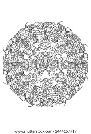 Mandala coloring page for adults. Coloring therapy for relaxation. Sweet mandala art coloring book. 