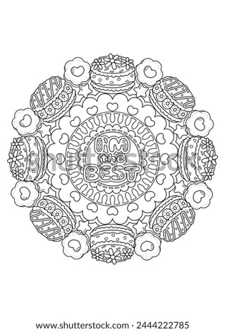 Mandala coloring page for adults. Coloring therapy for relaxation. Sweet mandala art coloring book. 