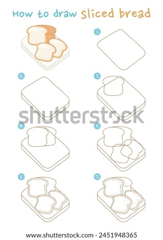 How to draw sliced bread vector illustration. Draw sliced bread step by step. Cute and easy drawing guide.