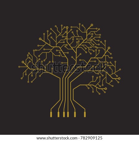 Printed circuit like gold tree, gray background