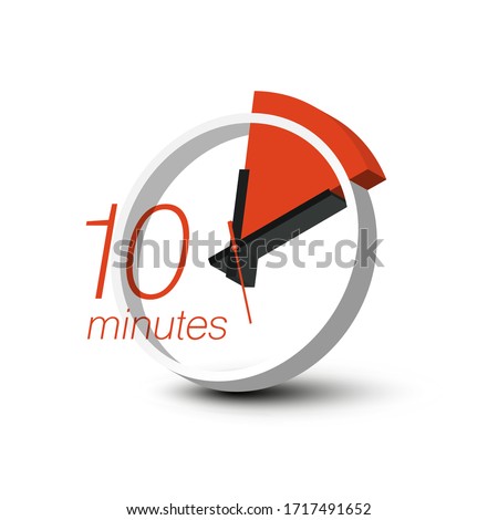 10 Minutes Clock Symbol. Ten Minute 3D Vector Stopwatch Icon.