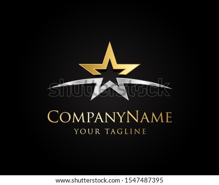 Gold And Silver Star Logo Designs Vector Template with Black Background