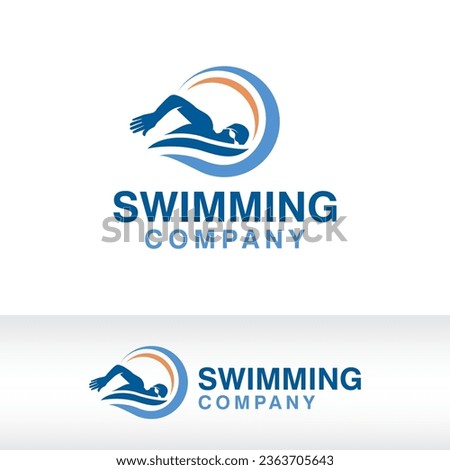 swimming logo design vector illustration template