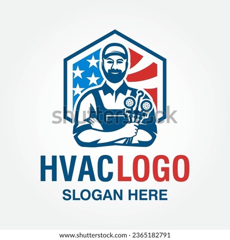 american HVAC logo design vector template, heating ventilation and air conditioning logo