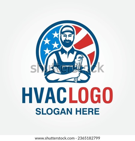 american HVAC logo design vector template, heating ventilation and air conditioning logo