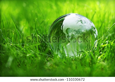 Glass globe in the grass concept for environment and conservation