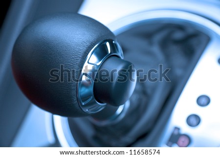 Close up of leather automatic transmission knob