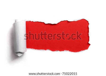 Torn paper over a blank red background for message