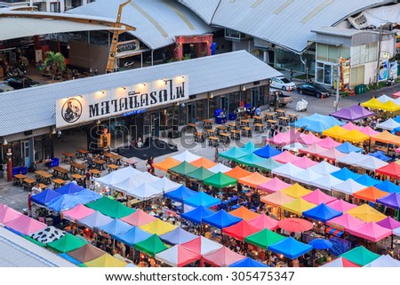 Bangkok, Thailand - August 9, 2015: Night market train a second-hand market, back of Esplanade Ratchadapisek Department store
