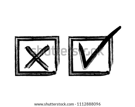 Vector grunge hand drawn check marks and check boxes icons