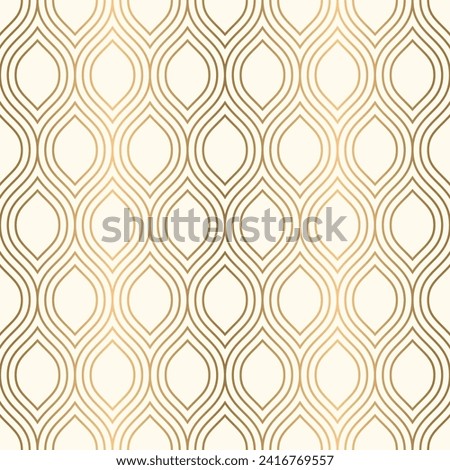 Luxury ogee seamless pattern with gold wavy line, ornamental repeat tile, vector illustration.