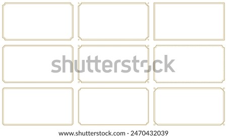 Set of rectangle subtle gold frame horizontal border in oriental style with 15x8 scale ratio for web presenation, video thumbnail,card,banner, vector illustration.