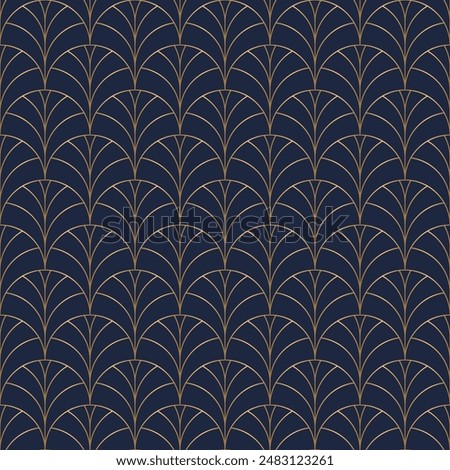 Art deco gold seamless pattern with fan shape and line, luxury repeat nouveau background with gatsby design, vector illustration.