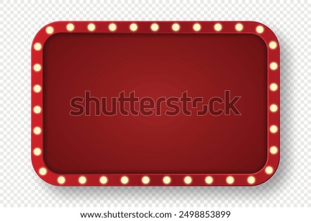 Retro light box frame border billboard with 6:4 aspect ratio, red shining marquee banner, vector isolated, cut out.