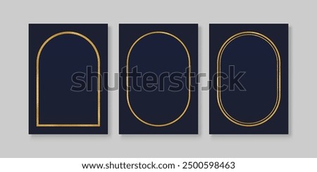 Gold foil arch frame, vertical border template with 4x6 aspect ratio for 5x7 inch invitation, card, vector illustration.