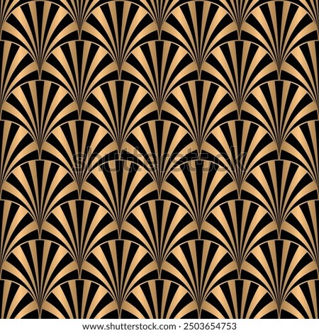  Art deco gold with black fan shape seamless pattern, vector illustration.