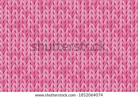 Texture of pink wool knit. Seamless knitted background. Vector illustration of knitwear for background, wallpaper, wrapping paper, webpage backdrop. Template for romantic valentine greeting card.