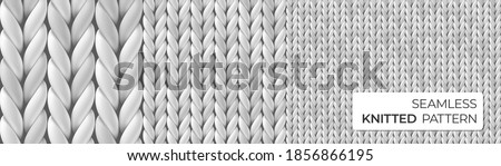 Gray realistic merino wool fabric. Seamless detailed knitted pattern. Vector illustration with closeup texture for wallpaper, background, web page backdrop, wrapping paper, winter design, postcard.