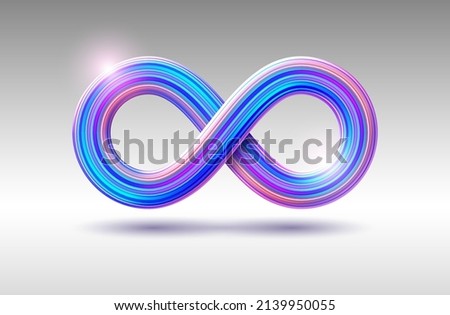 Isolated infinity symbol vector template. Illustration with 3D realistic eternity sign with colored stripes. Colorful wavy volumetric figure eight for logo, branding