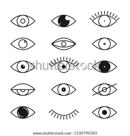 Open and closed Eyes. Simple outline eye icon set, vision symbols