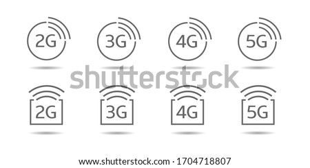 2G 3G 4G 5G internet vector icons. Wireless signal technology, Mobile telecommunications icons