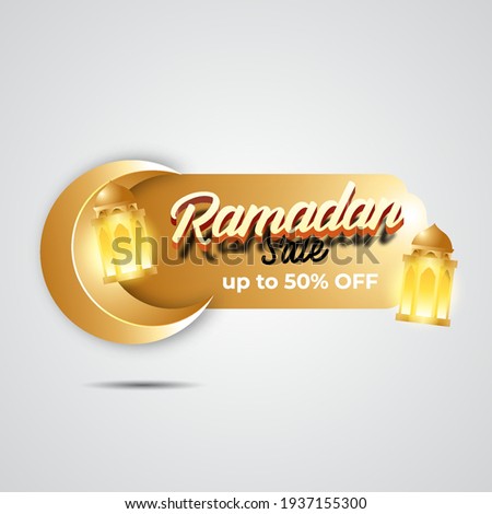 Luxury Ramadan sale banner with moon and islamic lantern. discount and Special offer ramadan sale tag. label and sticker for ramadan kareem and Eid Mubarak vector illustration