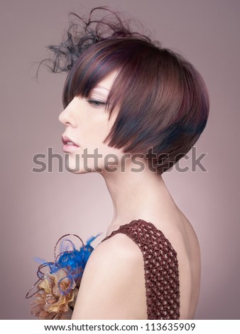 Portrait of elegant lady with stylish short hairstyle