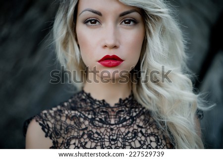Fashion art photo of beautiful woman with red lipstick