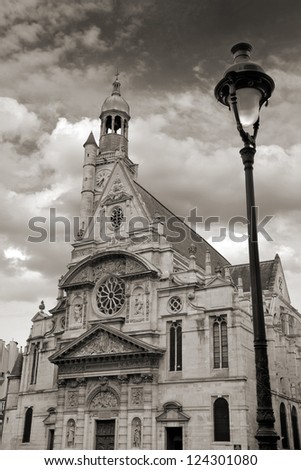 The church Saint-Etienne-du-Mont contains the tombs of French mathematician Blaise Pascal, dramatist Jean Racine and politician during the French Revolution Jean-Paul Marat. Paris, France.
