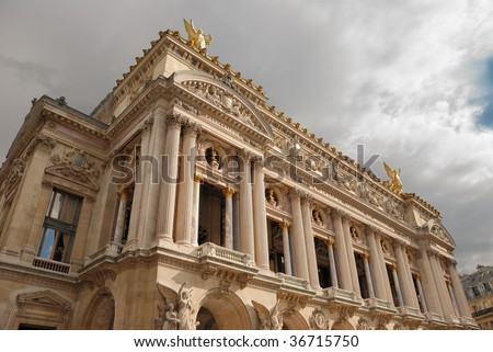 Facade of National musical academy and Paris Opera Garnier, France.